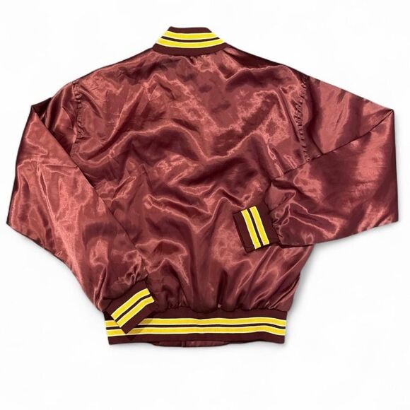 Vintage 80s West Wind Satin Jacket Maroon Snap Button Made in USA Mens Medium - Picture 2 of 8